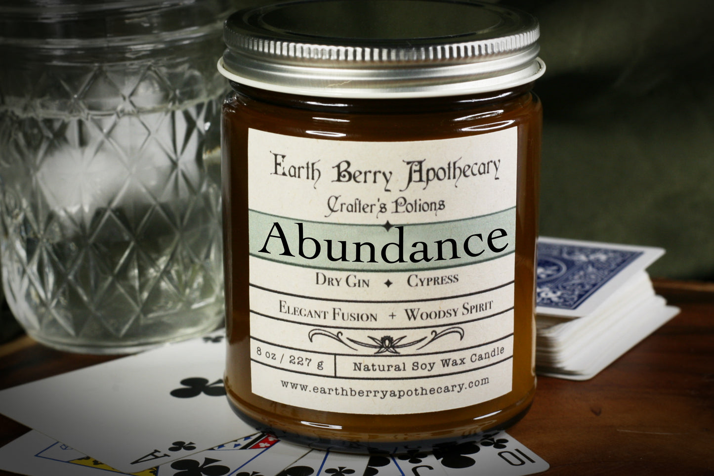 Abundance soy candle. Gin scented candle.