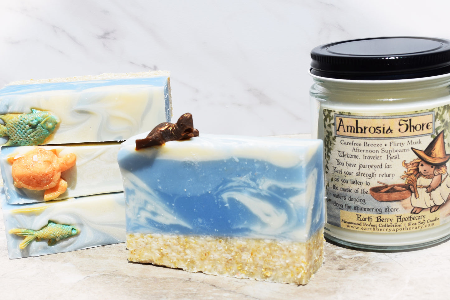 Ambrosia shore ancient Greek themed candle and soap set. Ocean soap. Fantasy themed candles.