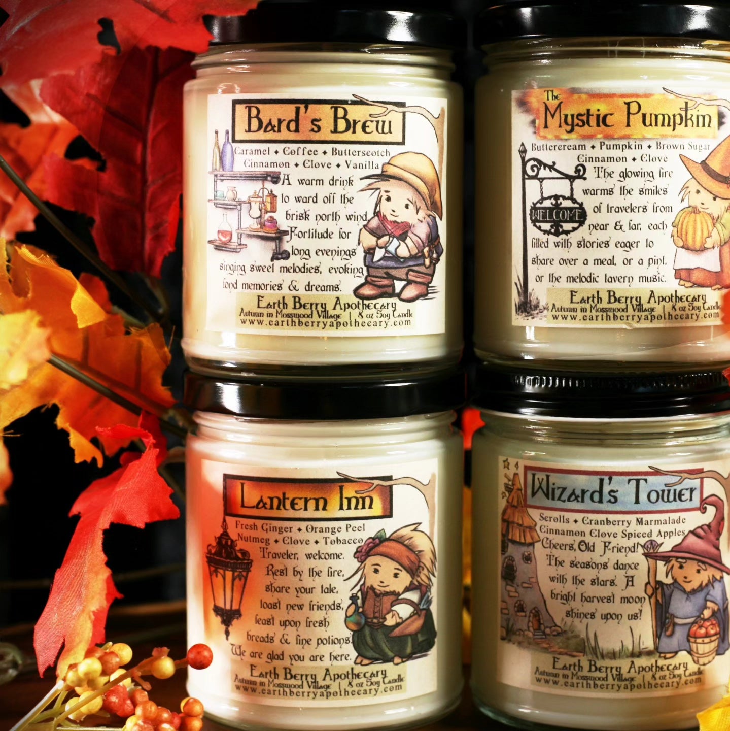 Autumn Soy candles with pumpkin, pumpkin spice, apples, and citrus