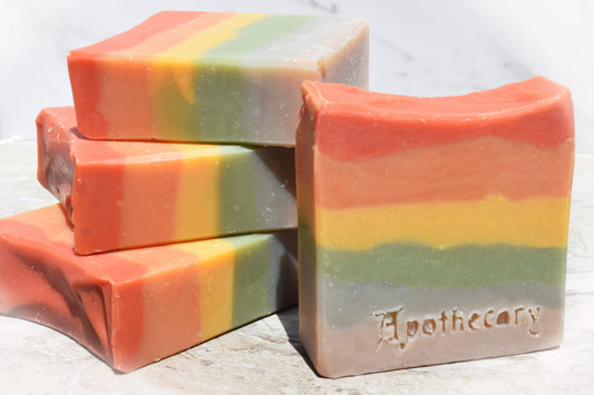 Beautiful handmade rainbow soap that smells like sea salt and orchids