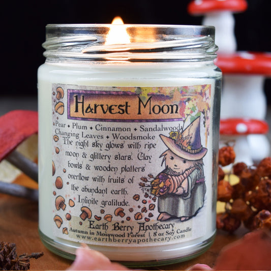 Harvest moon candle with autumn spices, pears, and plums