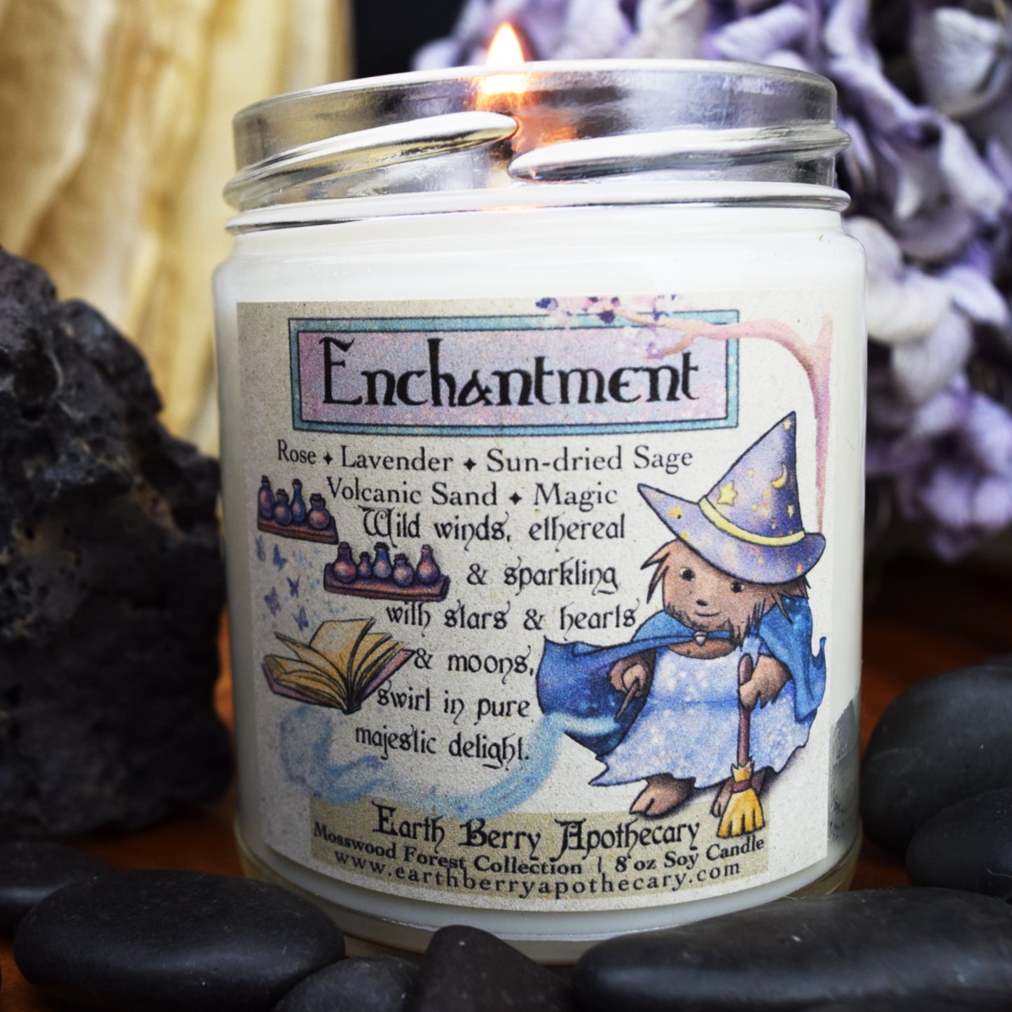 Lavender Magic soy candle called enchantment by earth Berry apothecary