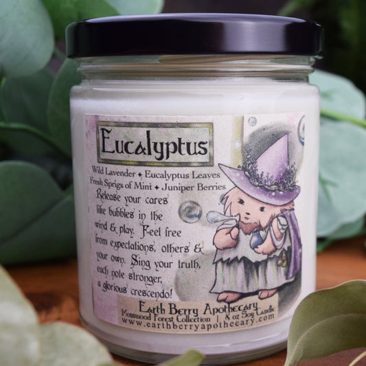 Eucalyptus scented soy candle. Fantasy nature scented candles.