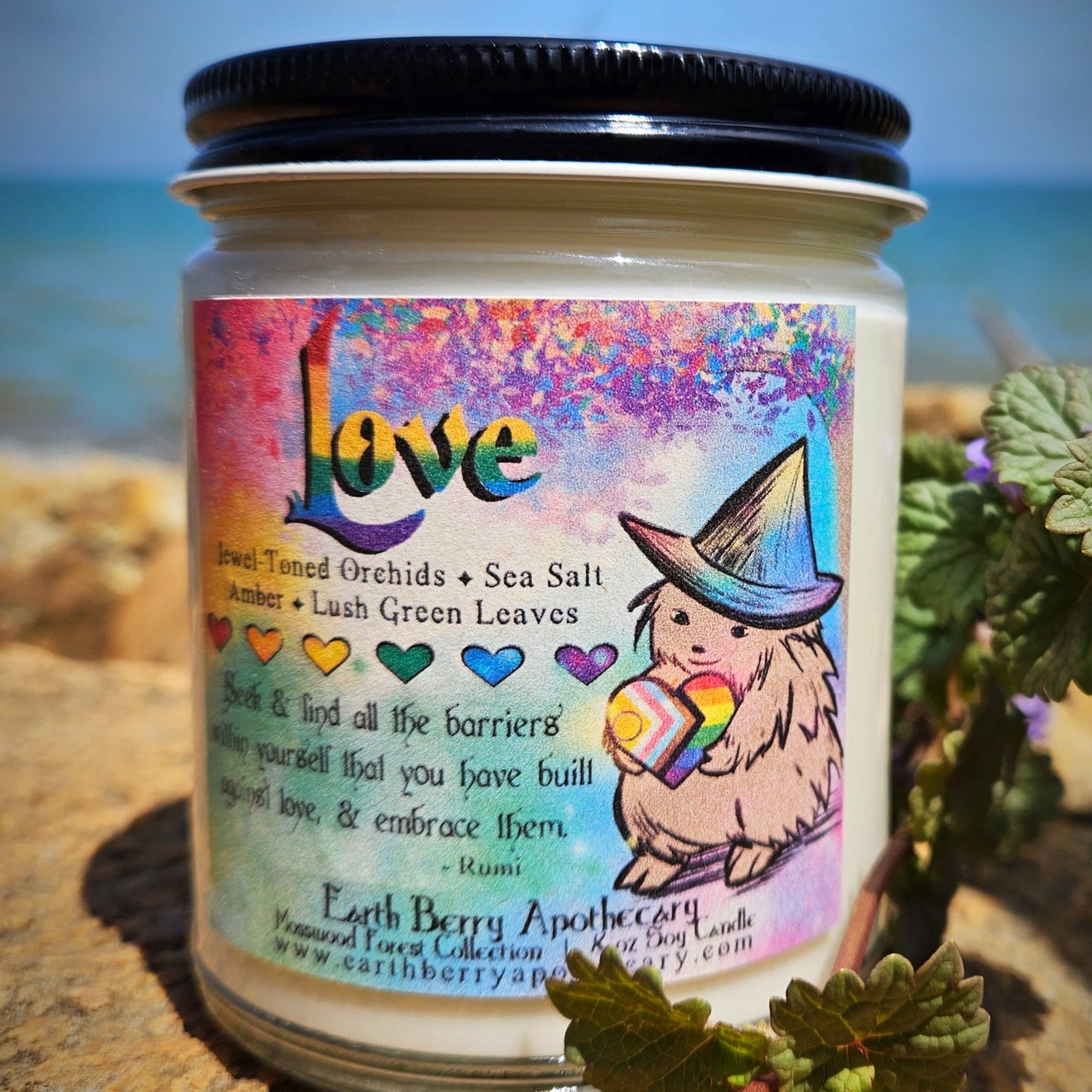 Rainbow love candle scented with orchid and ocean